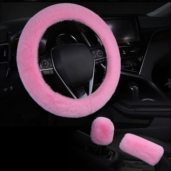 Short Plush Car Handle Cover Steering Wheel Cover Set – Winter Warm Steering Wheel Wrap for Car Interior Comforts Grip