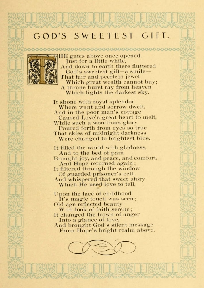Short Poems 1907 Gods Sweetest Gift Canvas Art - Grant Kyler (24 x 36)