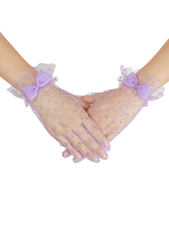 Short Polka Dot Lace Gloves Bow Mesh Tea Party Glove for Women
