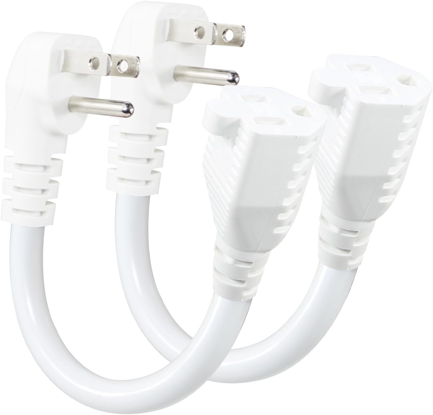 Short Power Extension Cord - Low Profile Wall Head 6 Inch 14AWG/3C SJTW Heavy Duty Extension Cable for Indoor/Outdoor, 90-Degree Flat Plug 15A/125V 1875W NEMA 5-15P to NEMA 5-15R, White 2-Pack