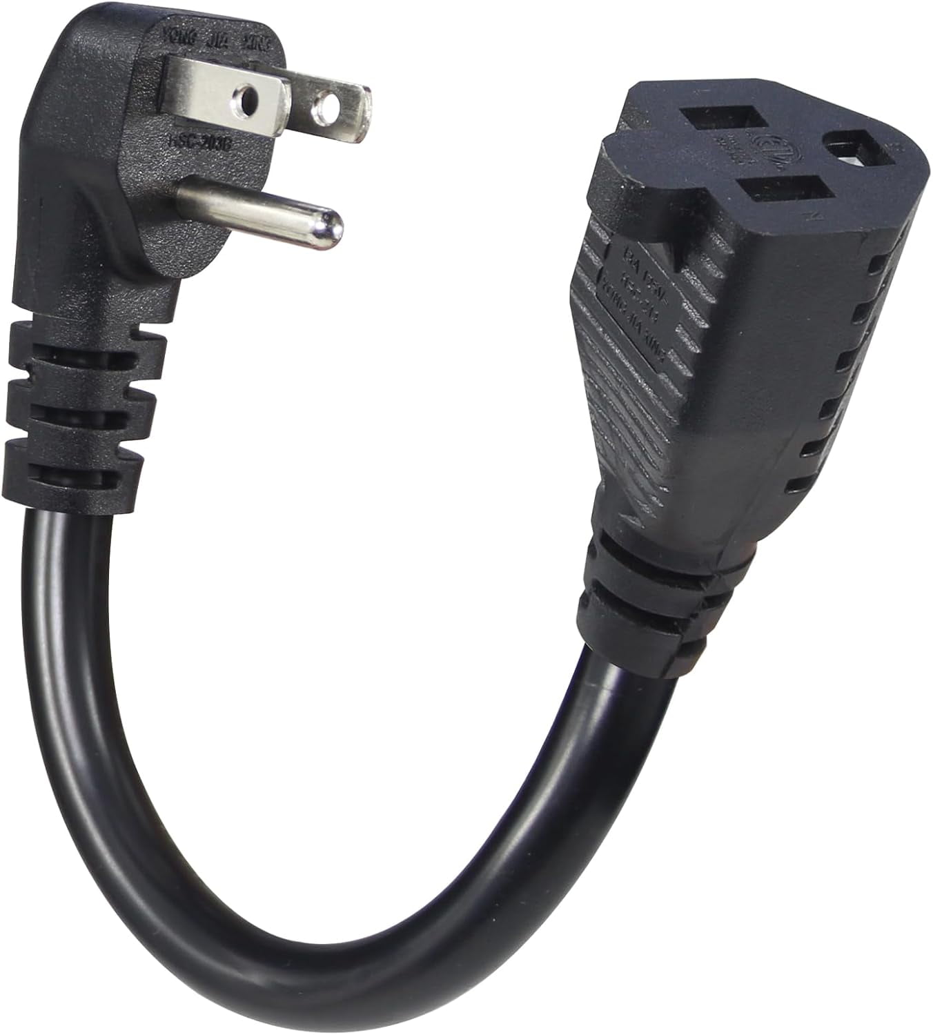 Short Power Extension Cord - Low Profile Wall Head 6 Inch 14AWG/3C SJTW Heavy Duty Extension Cable for Indoor/Outdoor, 90-Degree Flat Plug 15A/125V 1875W NEMA 5-15P to NEMA 5-15R, Black 1-Pack