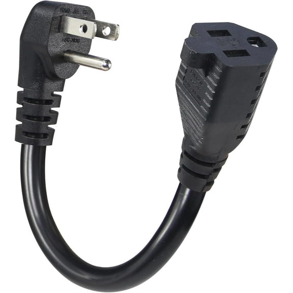 Short Power Extension Cord - Low Profile Wall Head 6 Inch 14AWG/3C SJTW Heavy Duty Extension Cable for Indoor/Outdoor, 90-Degree Flat Plug 15A/125V 1875W NEMA 5-15P to NEMA 5-15R, Black 1-Pack
