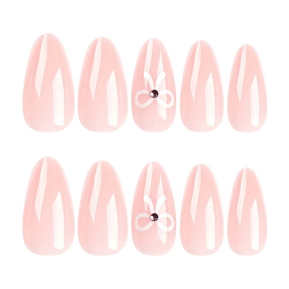 Short Press On Nails With Simple Bow Tie Design