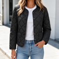 thumbnail image 1 of Short Puffer Jacket Womens Quilted Button Down Collarless Warm Fall Winter Casual Lightweight Windproof Coat with Pockets, 1 of 6