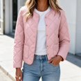 thumbnail image 1 of Short Puffer Jacket Womens Quilted Button Down Collarless Warm Fall Winter Casual Lightweight Windproof Coat with Pockets, 1 of 6