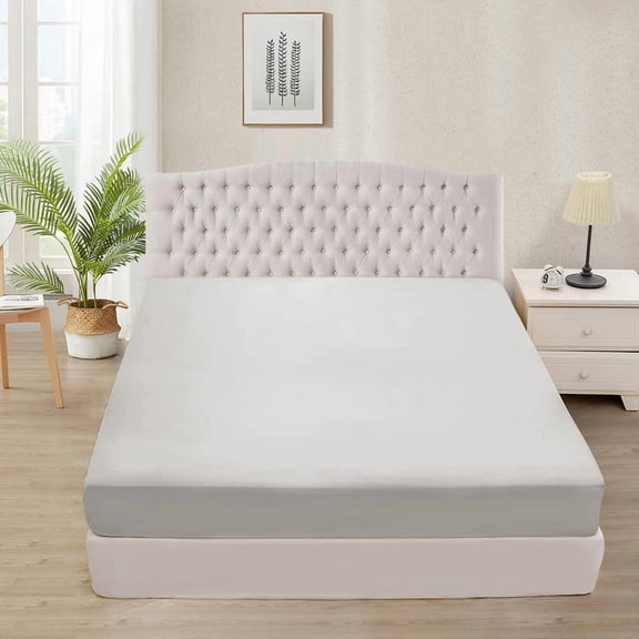 Short Queen Fitted Sheet Only (60" x 75") – Silver-Grey Solid, 100% Microfiber, Soft & Cooling, Deep Pocket 22", Snug Fit with Enhanced Elastic