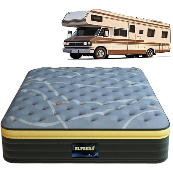 Short Queen Mattress, 12 inch Pillow Top Pocket Spring Hybrid RV Mattress, Memory Foam Innersprings Medium FirmSupportive Pressure Relief 74''x60 Camper in a Bag