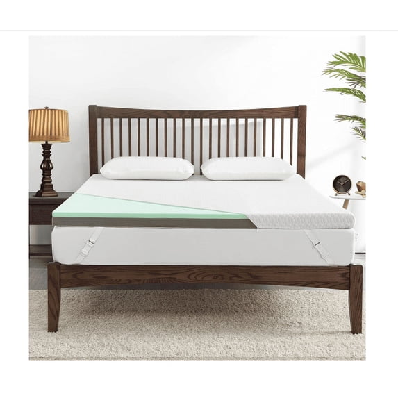 Short Queen Mattress Topper, 4 Inch Dual Layer Memory Foam Mattress Topper with Bamboo Cover, Medium Firm Topper for Travel Trailer, Camper