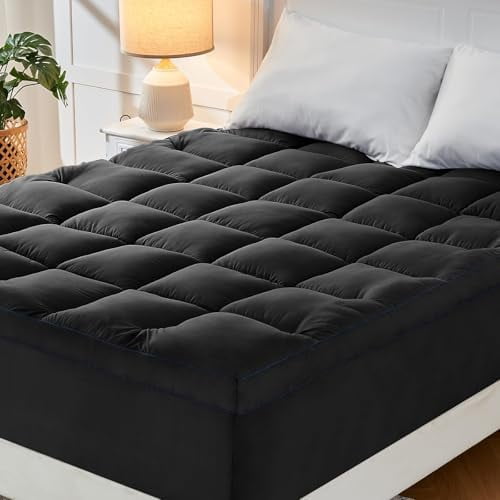 Short Queen Mattress Topper, Cooling Bed Mattress Topper, Thick Mattress Pad Cover Pillow Top Mattress Topper, Black Plush Down Alternative Fill$$Home Decor, Kitchen, & Other