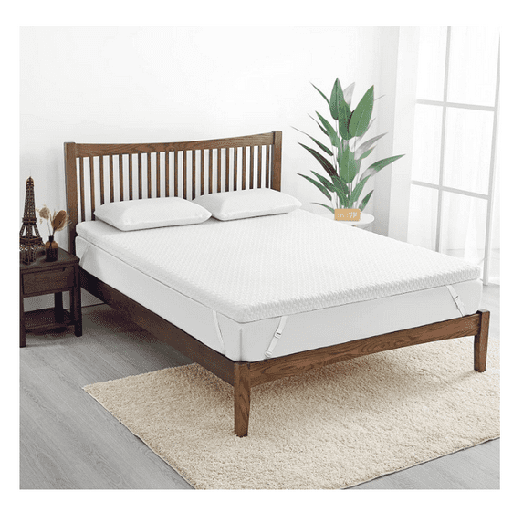Short Queen Mattress Topper,Medium Firm Memory Foam Mattress Topper with Bamboo Cover, 4-Inch Dual Layer Bed Topper for Travel Trailer, Camper