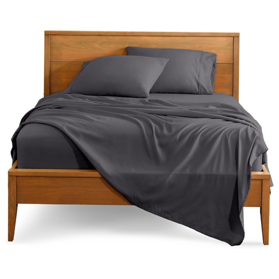 Short Queen Microfiber Sheet Set Ultra-Soft Double Brushed Deep Pockets 4 Piece Bedroom Set Forged Iron Grey
