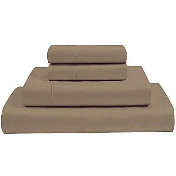4 PCs RV Camper Sheets 100% Egyptian Cotton Short Queen Sheets, 400TC- Taupe Sheets Fits Upto 10-15 Inches Deep