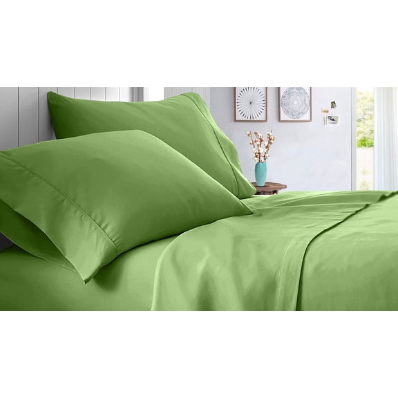Short Queen Size 1000 Thread Count Sheet Set Solid - 4 Piece - Hotel Quality Super Soft Bed Sheets- 18" Deep Pockets Easy Fit - Breathable & Cooling Sheets ( Sage )