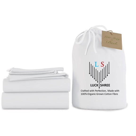 Short Queen Size Organic Cotton Sheet Set- 100% Organic 800-Thread-Count - 18" Deep Pockets 800TC Organic Sheets - White