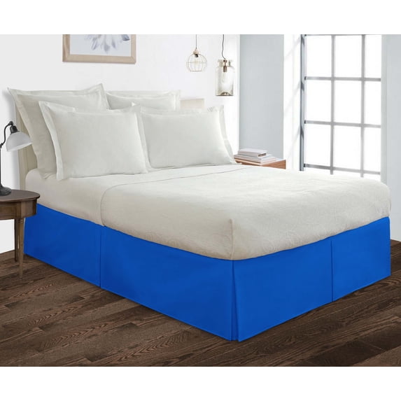 Short Queen Size Tailored Drop Pleated Solid Bed Skirt with Adjustable Elastic Belt Microfiber Fabric Fade & Wrinkle Resistant Bed Frame Cover Easy to Fit & Care (29 Inch Drop, Royal Blue)