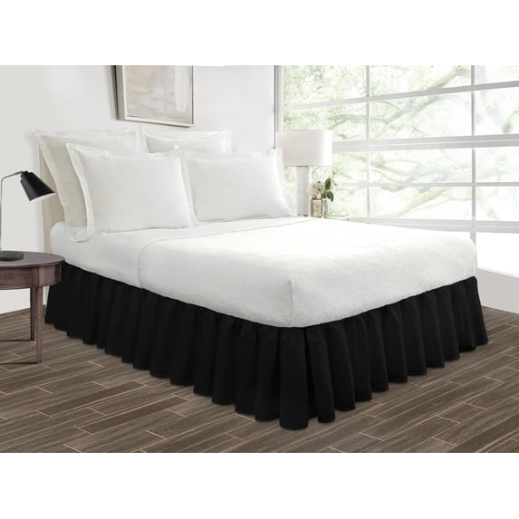 Short Queen Size Tailored Drop Ruffled Solid Bed Skirt with Adjustable Elastic Belt Microfiber Fabric Fade & Wrinkle Resistant Bed Frame Cover Easy to Fit & Care (29 Inch Drop, Black)