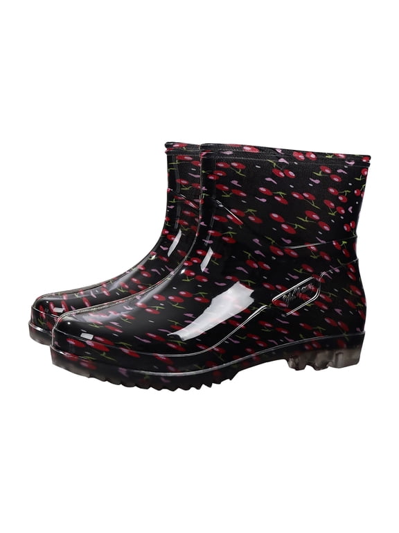 Short Rain Boots for Women Waterproof Rubber Ankle Boots Non-Slip Lightweight Comfortable Wide Opening Easy Pull-On for Women Garden Farm Yard Mud Rain Wet Weather Outdoor Work Walking