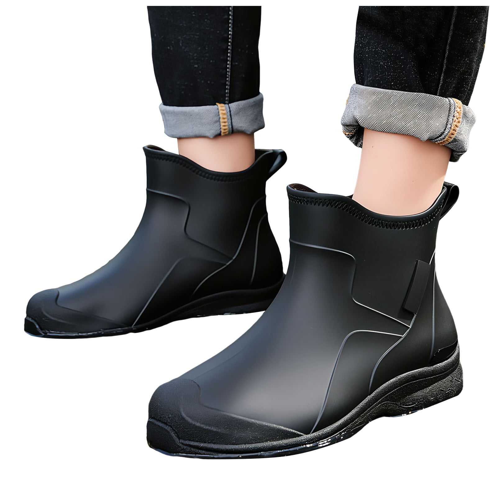 靴 CRAFTMAN PLATFORM SHORT BOOTS Short Rain Boots for Men Platform Non Slip Garden Shoes Wide Toe