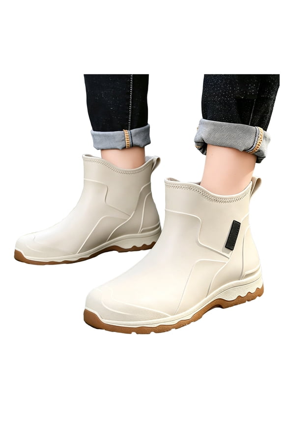 Short Rain Boots for Men Platform Non Slip Garden Shoes Wide Toe Box Slip On Ankle Booties for Raining Snowing Day White Size 10