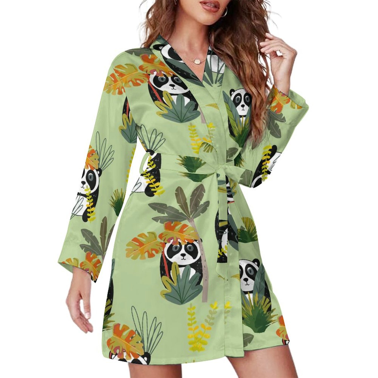 Panda Robe Short Robes Long Sleeve for Women - Cute Panda Bear In Greenery Forest ...
