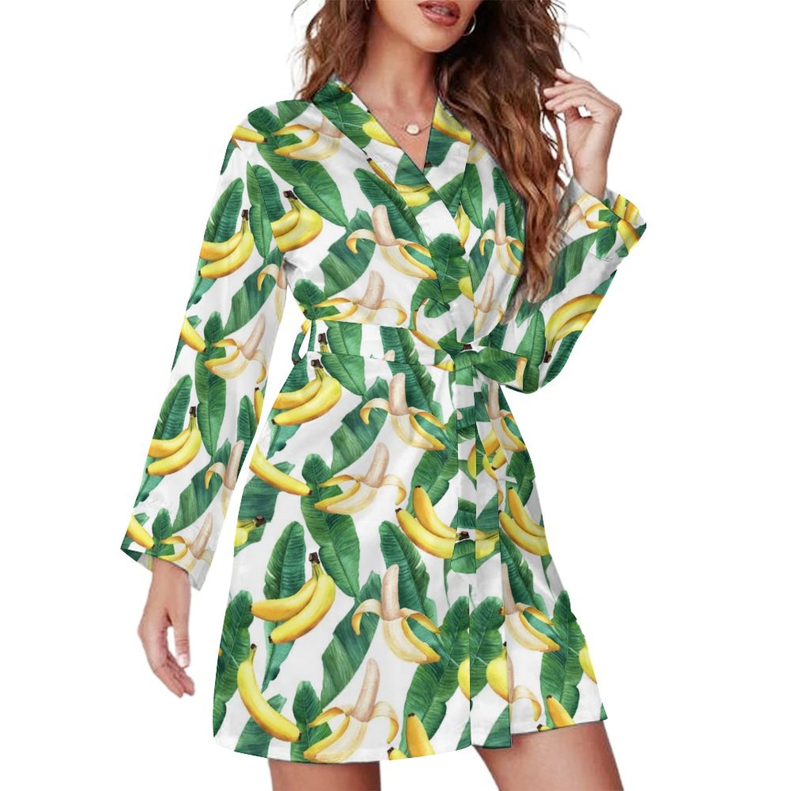 Short Robes Long Sleeve for Women - Banana Tree Leaves Soft Women's ...