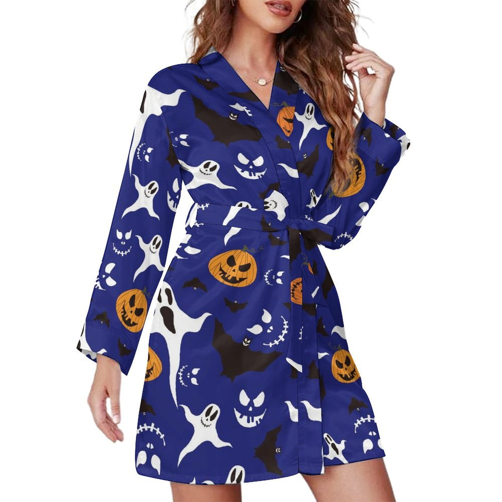 Short Robes Long Sleeve for Women - Fun Halloween Ghost Soft Women's ...