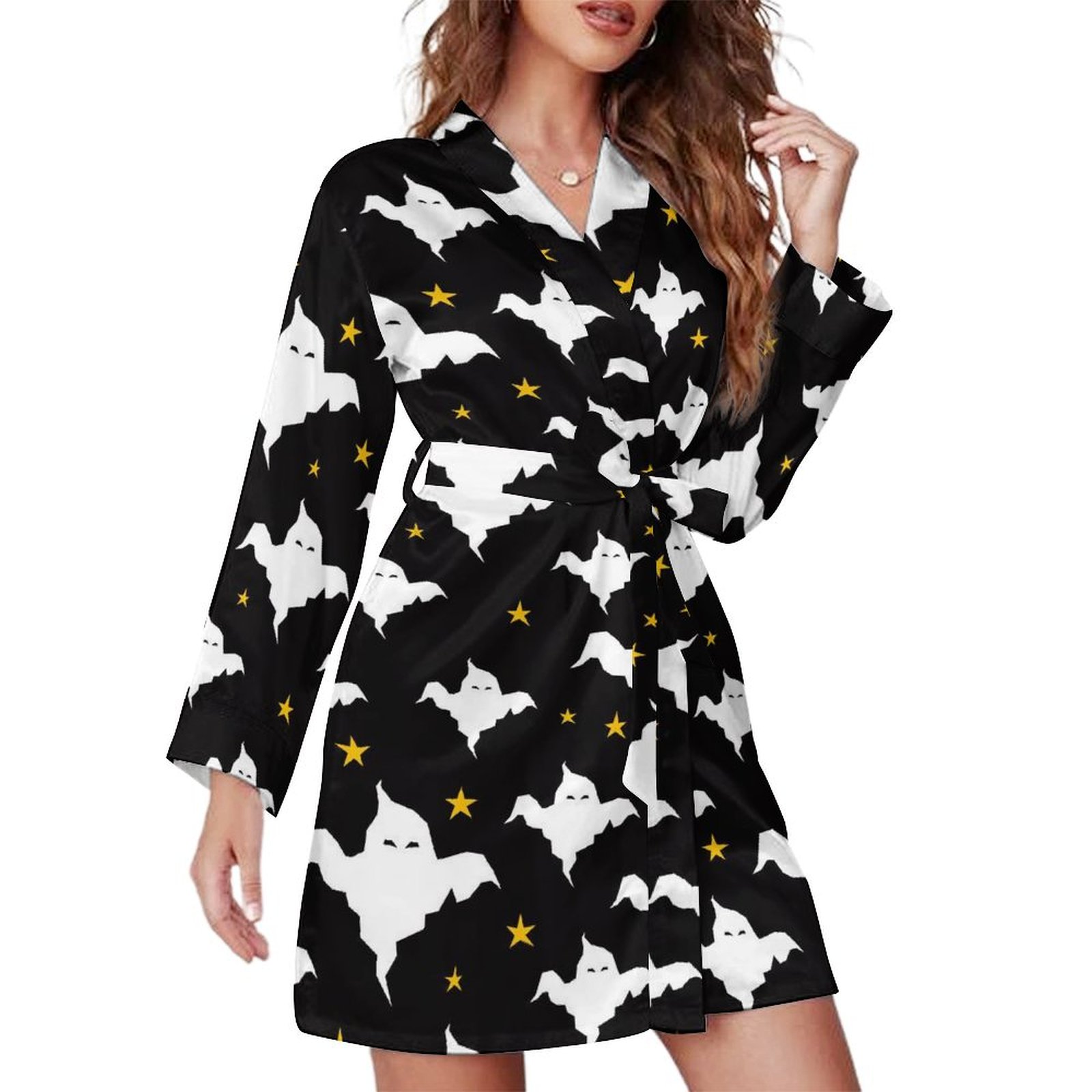 Ghost Sleep Robe Short Robes Long Sleeve for Women - Halloween Ghost Star Soft Women's ...