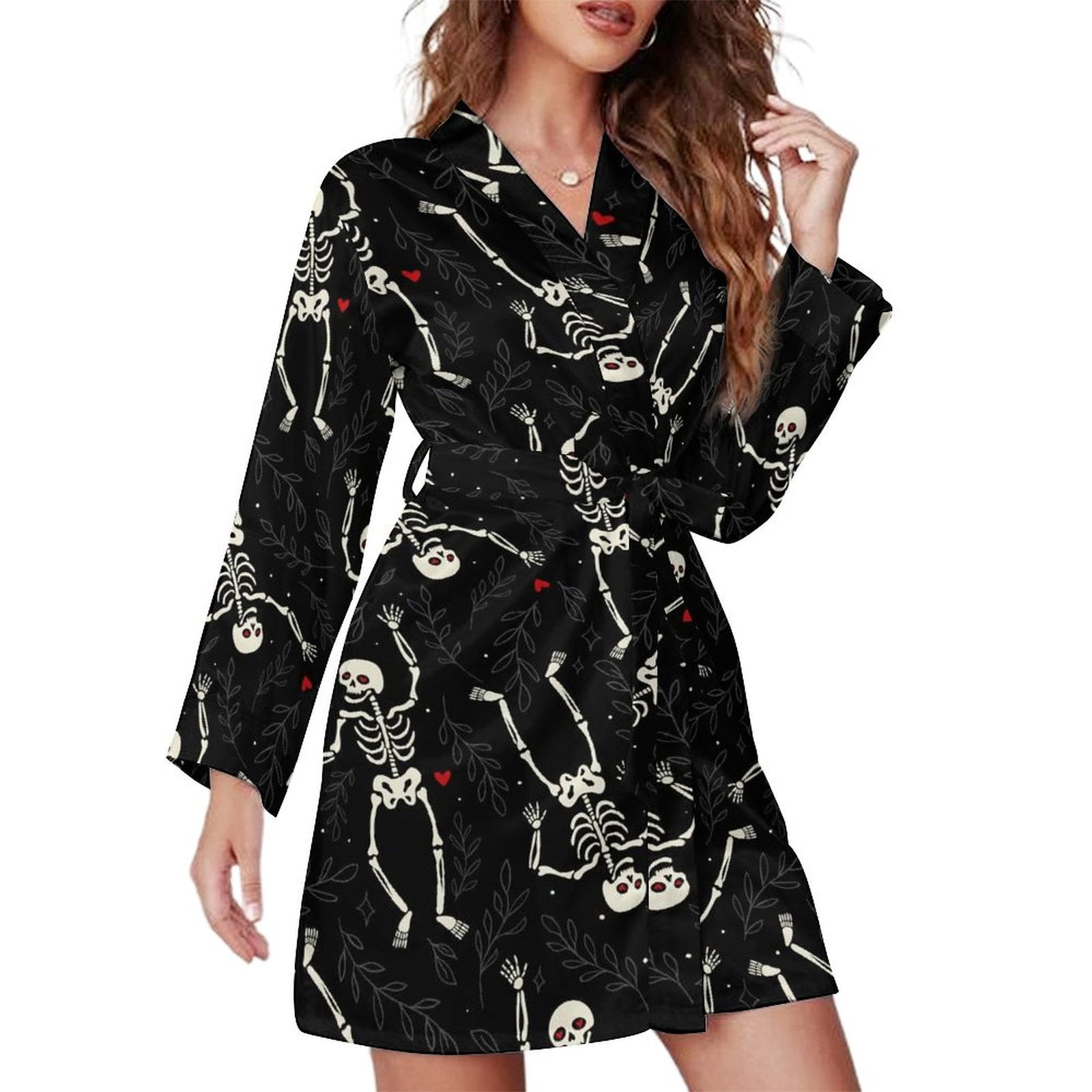 Short Robes Long Sleeve for Women - Happy Skeletons Dancing Soft Women ...