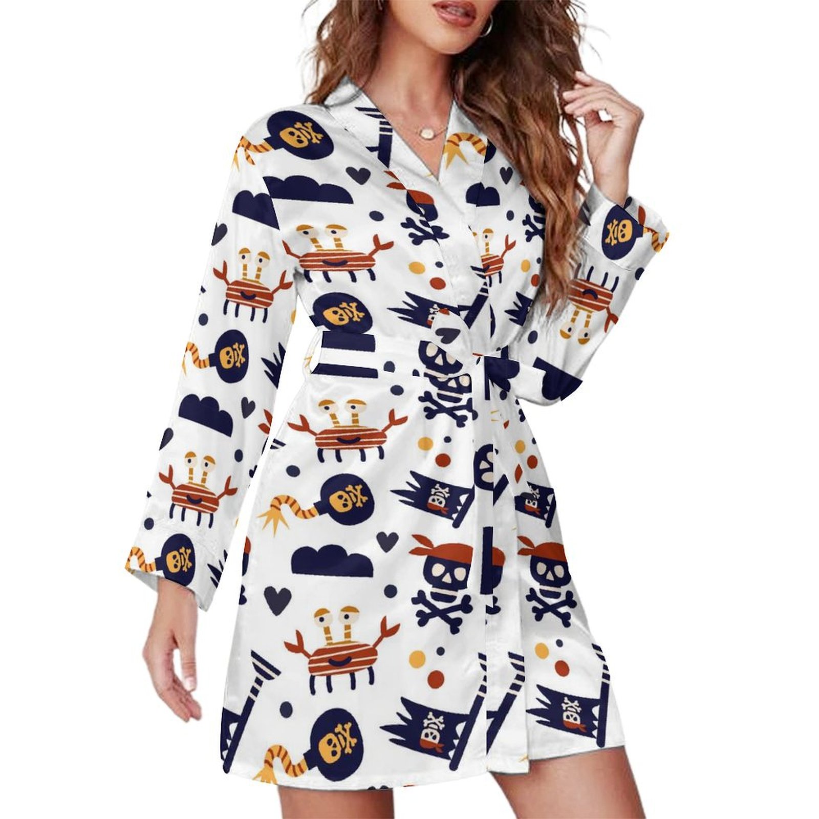Short Robes Long Sleeve for Women - Pirate Theme Soft Women's Belted ...
