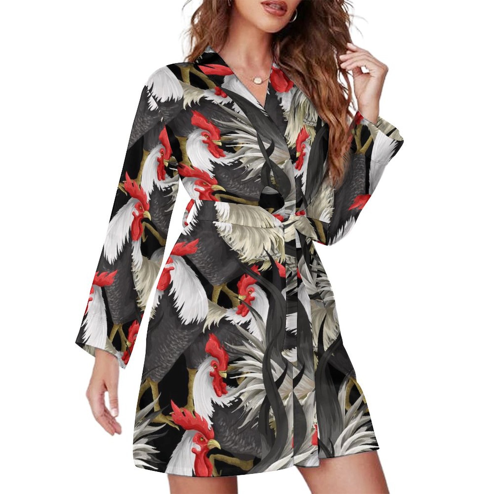 Rooster Robe Short Robes Long Sleeve for Women - Roosters 2 Soft Women's Belted ...