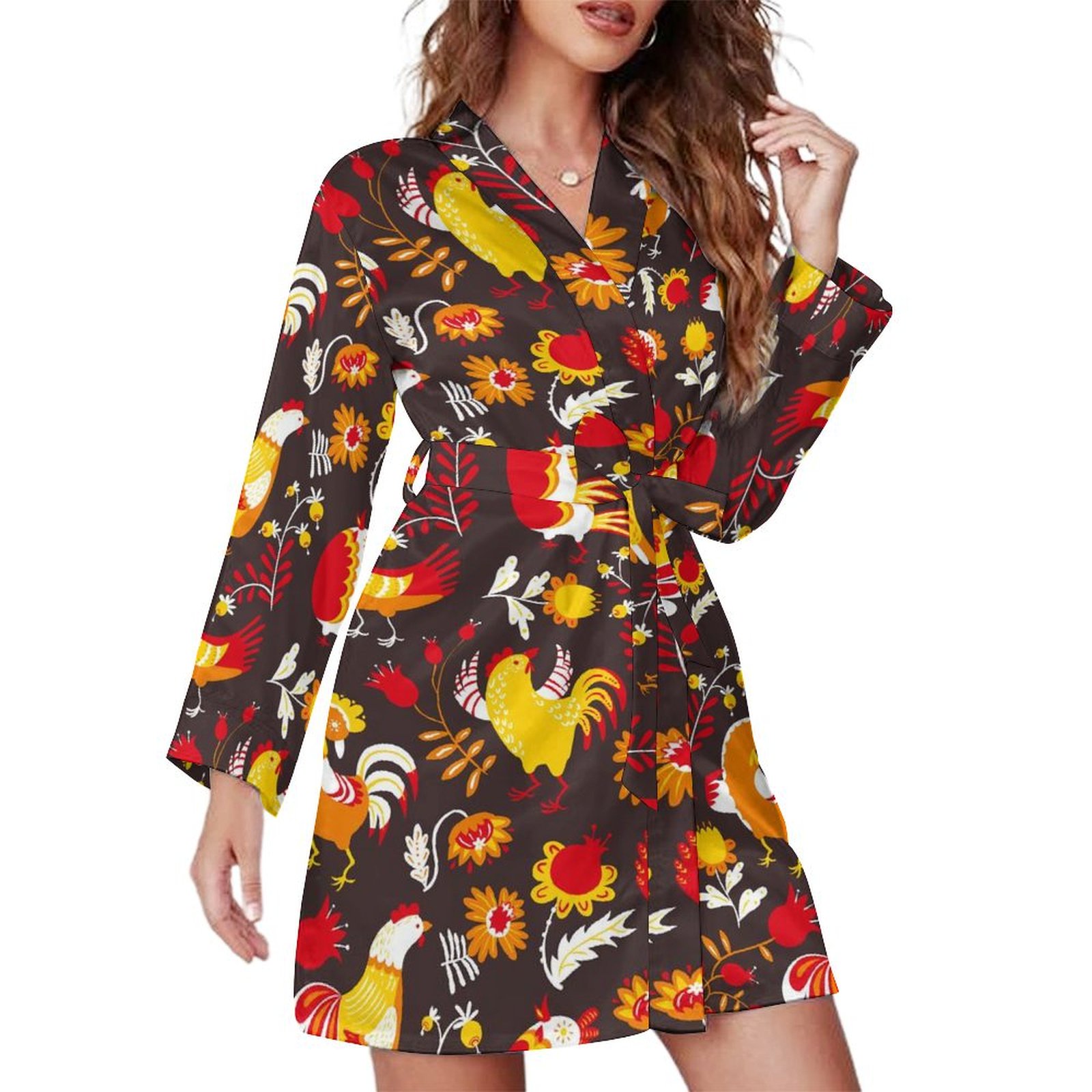 Rooster Robe Short Robes Long Sleeve for Women - Roosters Soft Women's Belted ...