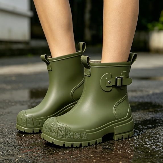 Short Rubber Rain Boots, Waterproof Soft Non-Slip Sole Pull On Rain Footwear for Fishing, Kitchen, Gardening & Multi Outdoor Occasions Green 6