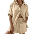 thumbnail image 1 of Short Set 2 Piece Set Button Down Shirt Short Spring Outfits Travel Outfits for Women, 1 of 5