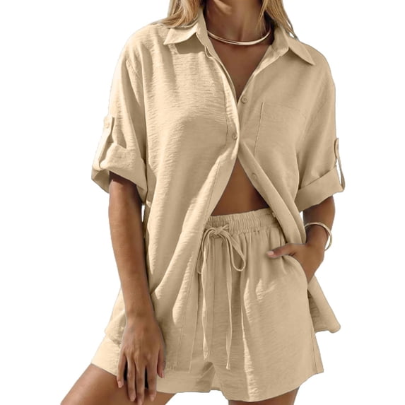 Short Set 2 Piece Set Button Down Shirt Short Spring Outfits Travel Outfits for Women
