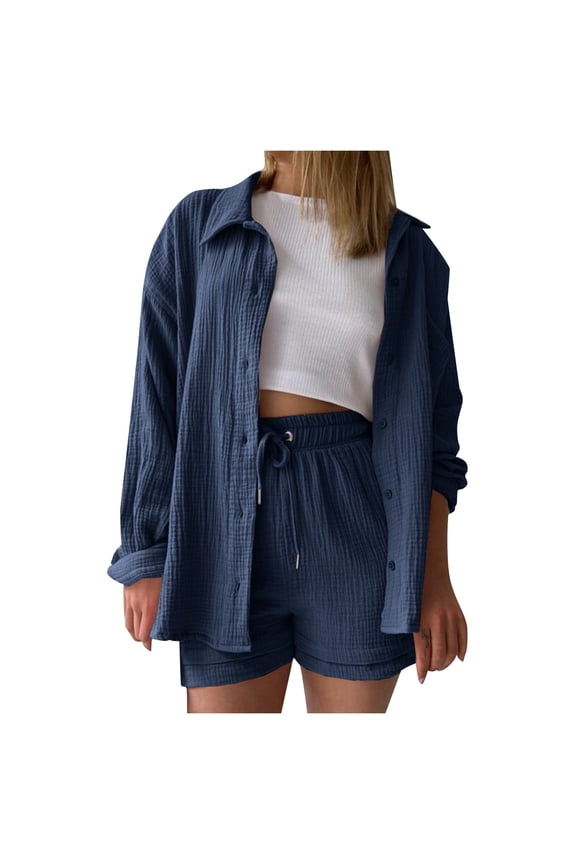 Short Set 2 Piece Set Button Down Shirt Top and Shorts Womens Summer Outfits Fashion Clothing