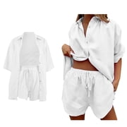 Short Set 2 Piece Sets for Women Button Up Shirts and Shorts Womens Summer Outfits Matching Set Women
