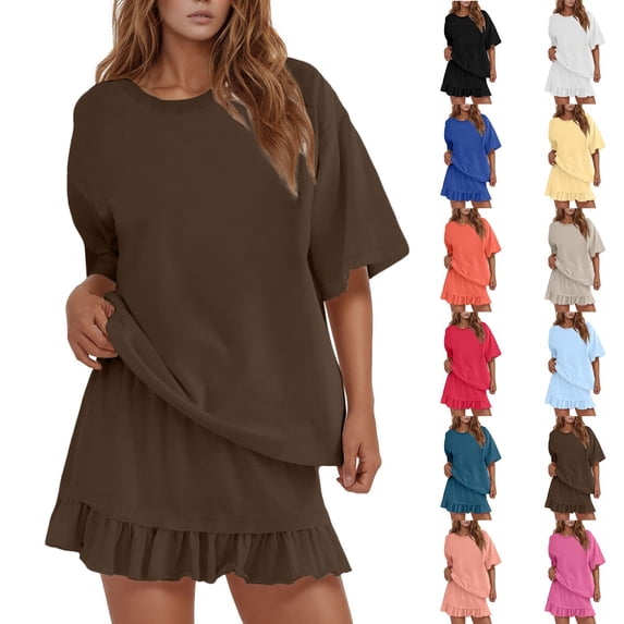 Short Set 2 Piece Short Sleeve Crew Neck T Shirt & Shorts Spring Women Outfits