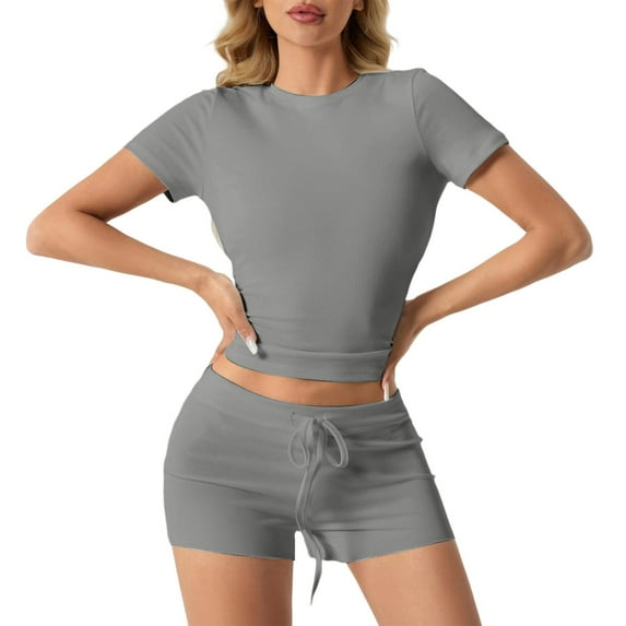 Short Set Two Piece Set Short Sleeve Tops Shorts Spring Clothes Women Clothing