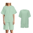 thumbnail image 1 of Short Set Two Piece Sets Short Sleeve Crew Neck T Shirt & Shorts Spring Sets Woman Clothes, 1 of 9