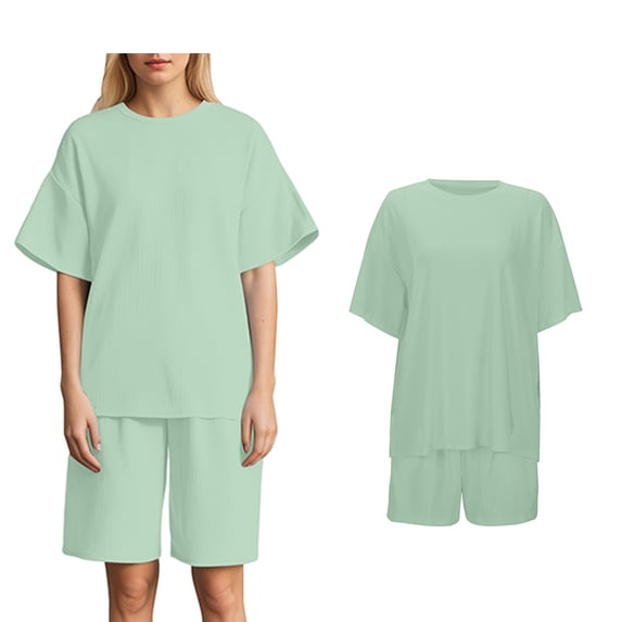 Short Set Two Piece Sets Short Sleeve Crew Neck T Shirt & Shorts Spring Sets Woman Clothes