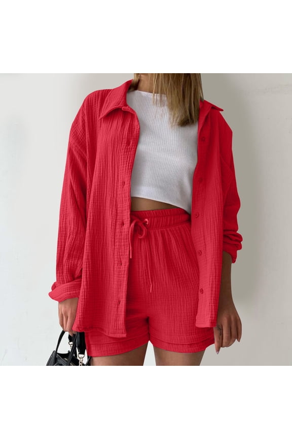 Short Set Two Piece Sets for Women Button Up Shirts and Shorts Womens Summer Dresses Women's Workout Sets