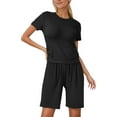 thumbnail image 1 of Short Sets For Women 2 Piece Outfits Casual Short Sleeve Crew Neck T Shirts Top And Drawstring Shorts Summer Set, 1 of 2