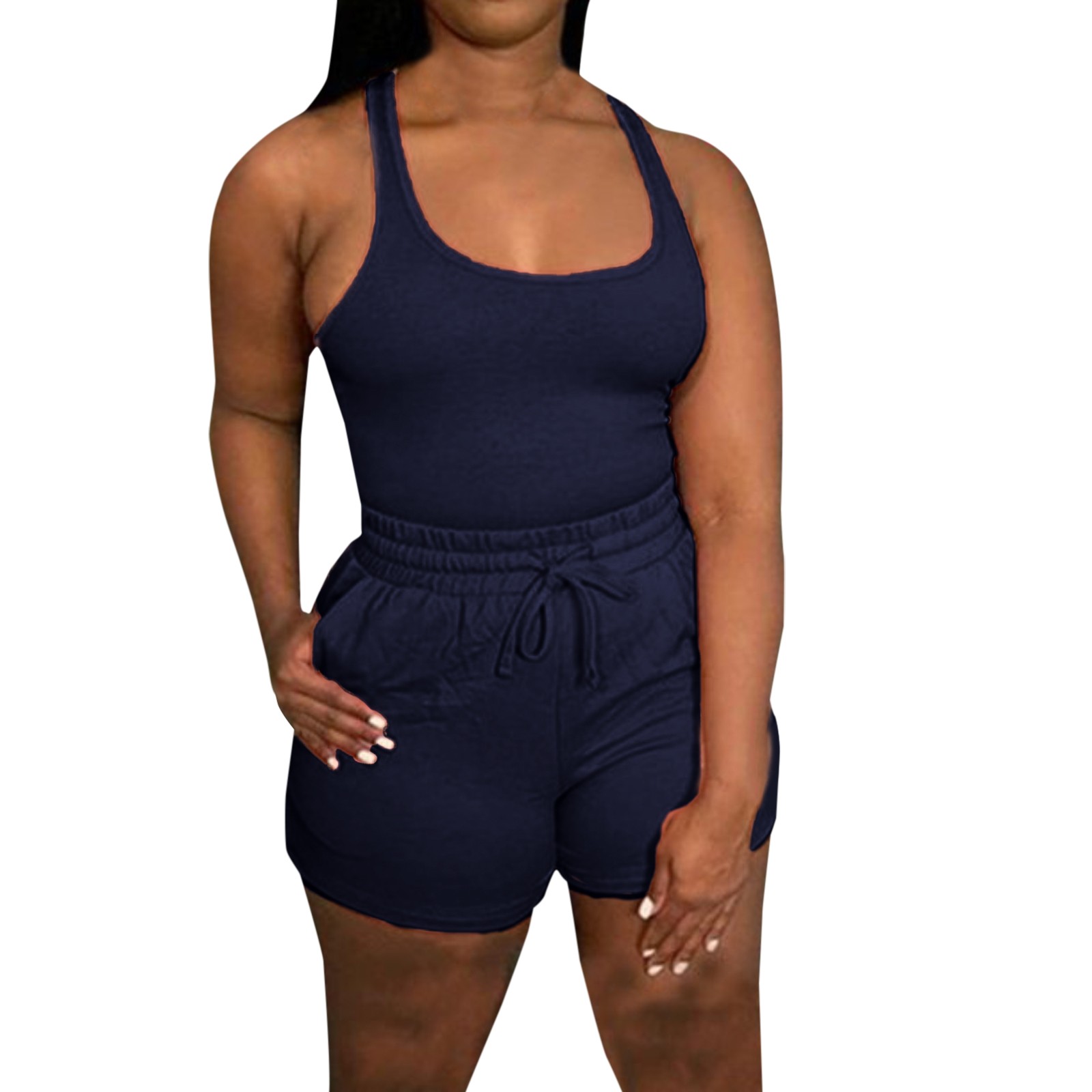 Short Sets For Women Summer Short Gradient Solid Color Sleeveless Scoop