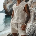 thumbnail image 1 of Short Sets for Men Mens Summer Outfits Men Short Sets Outfits Mens Sets 2 Piece Outfits Mens 2 Piece Short Set Mens Short Sets Men Fashion Casual Solid Sleeveless Hollow Out Set Blouse and Pants Suit, 1 of 5