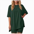 thumbnail image 1 of Short Sets Women 2 Piece Outfits Oversized T-Shirts Pocketed Cotton Shorts Matching Sets Sleepwear For Women, 1 of 8