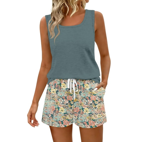 Short Sets Women 2 Piece Outfits Tank and Shorts Set Casual Summer Outfit Matching Sets Plus Size Two Piece Short Set Shorts Outfit Lounge Sets for Women Summer Comfy Summer Outfits for Women