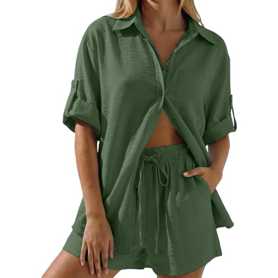Short Sets Women 2 Piece Outfits for Women Button Down Shirt Short Spring Outfits Vacation Essentials