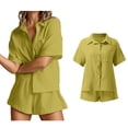 thumbnail image 1 of Short Sets Women 2 Piece Set Button Down Blouse and Shorts Womens Spring Outfits Matching Set, 1 of 6