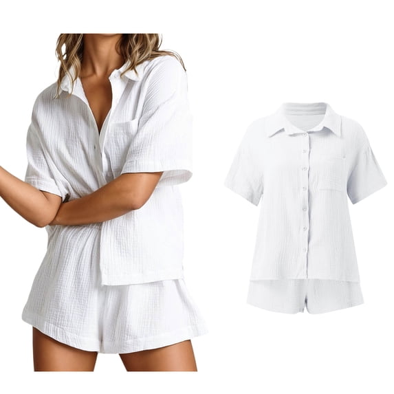 Short Sets Women Two Piece Set Button Down Blouse and Shorts Womens Summer Outfits Workout Outfits for Women