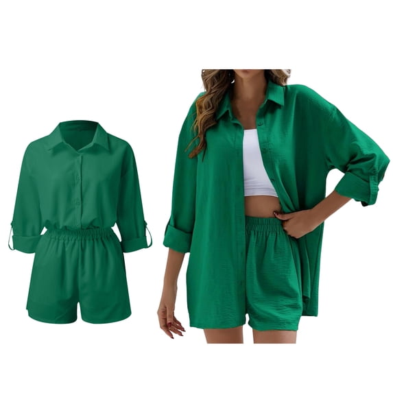 Short Sets Women Two Piece Sets Button Down Blouse and Shorts Spring Outfits Vacation Essentials